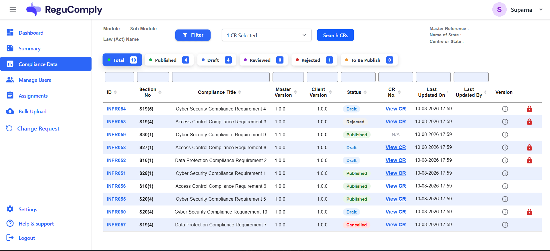 ReguComply application interface (screenshot 3 of 3)