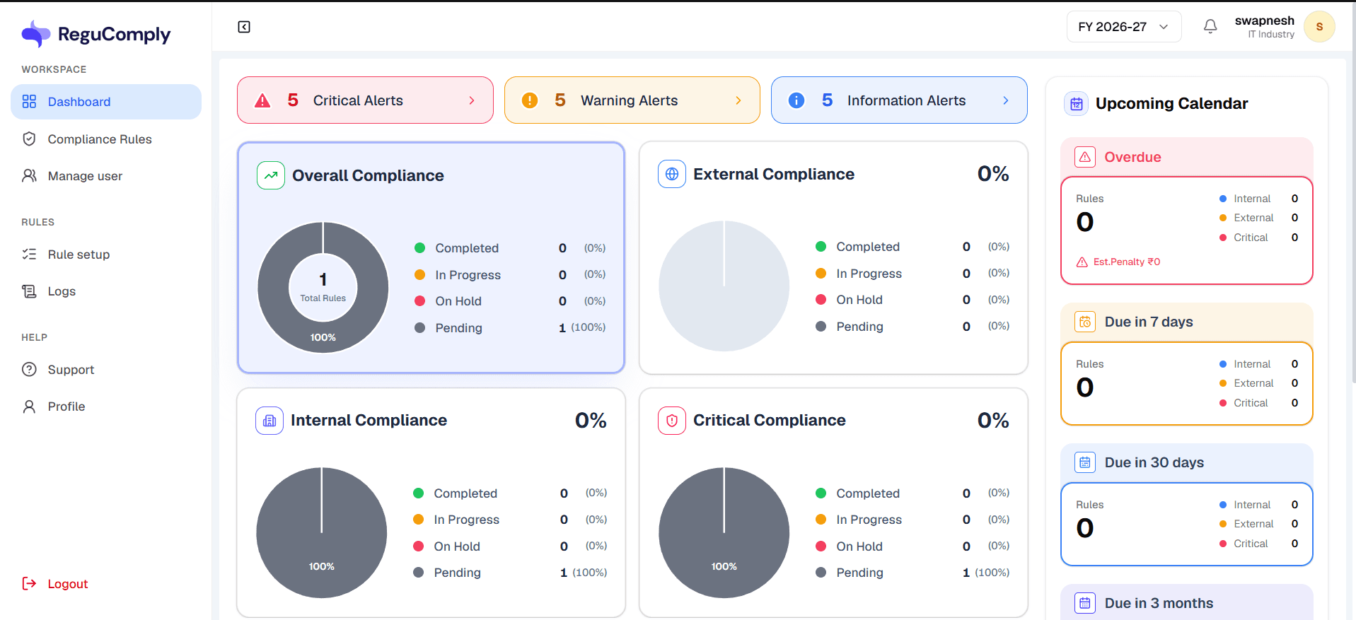 ReguComply application interface (screenshot 1 of 3)